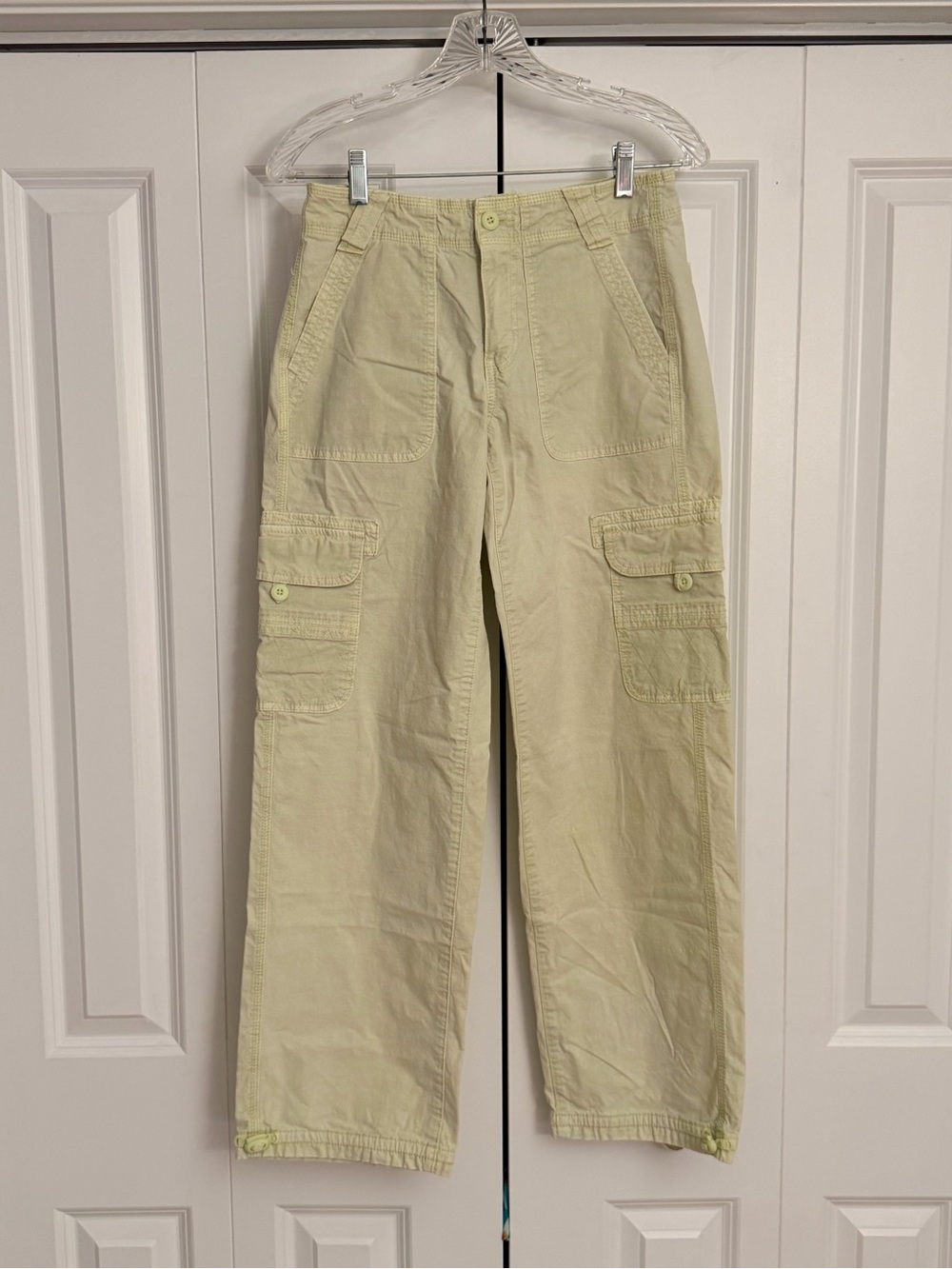 American Eagle Stretch Cargo Pants Size 0 Pale Yellow Utility Y2K